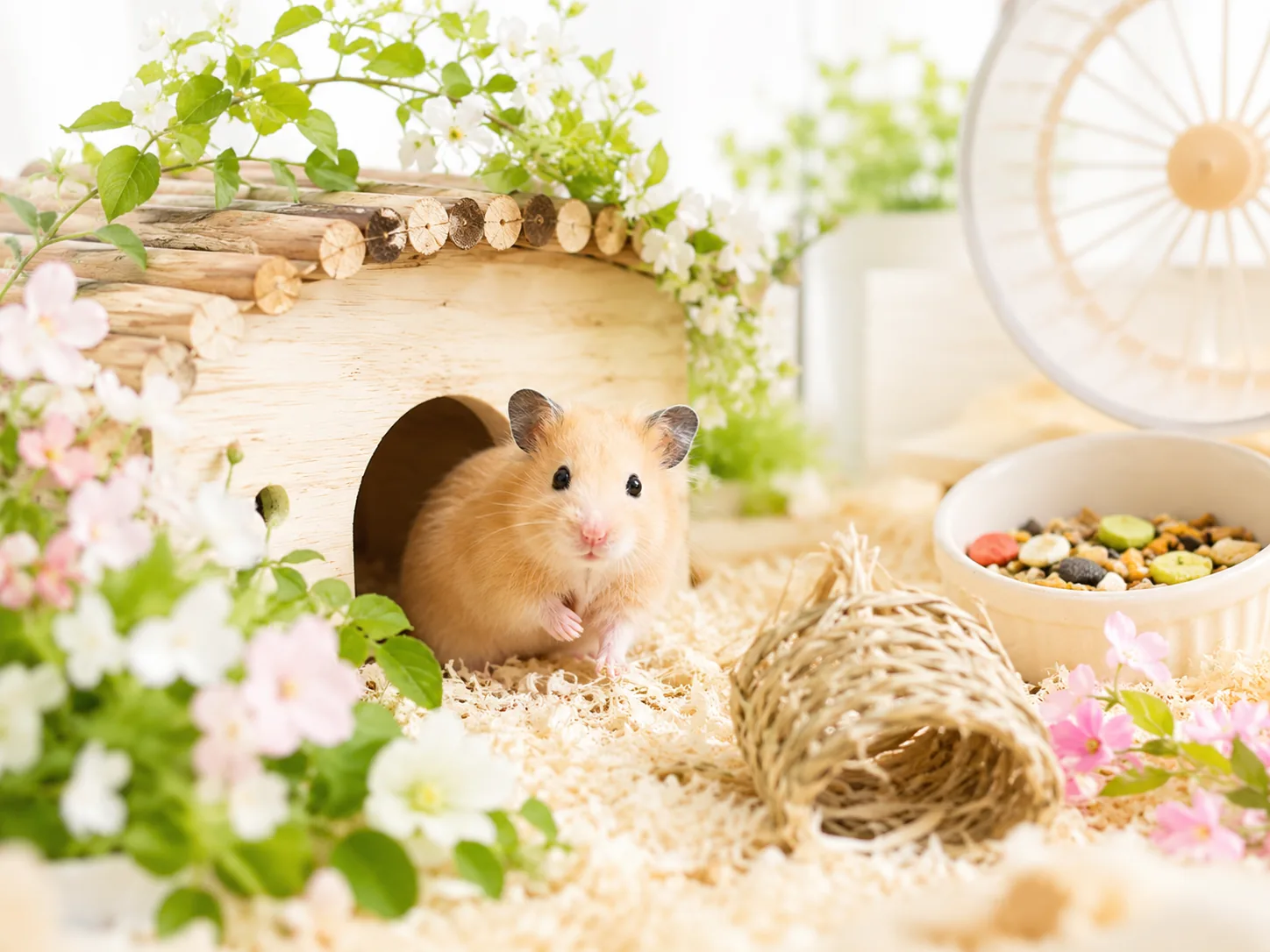 Hamster in houten huisje